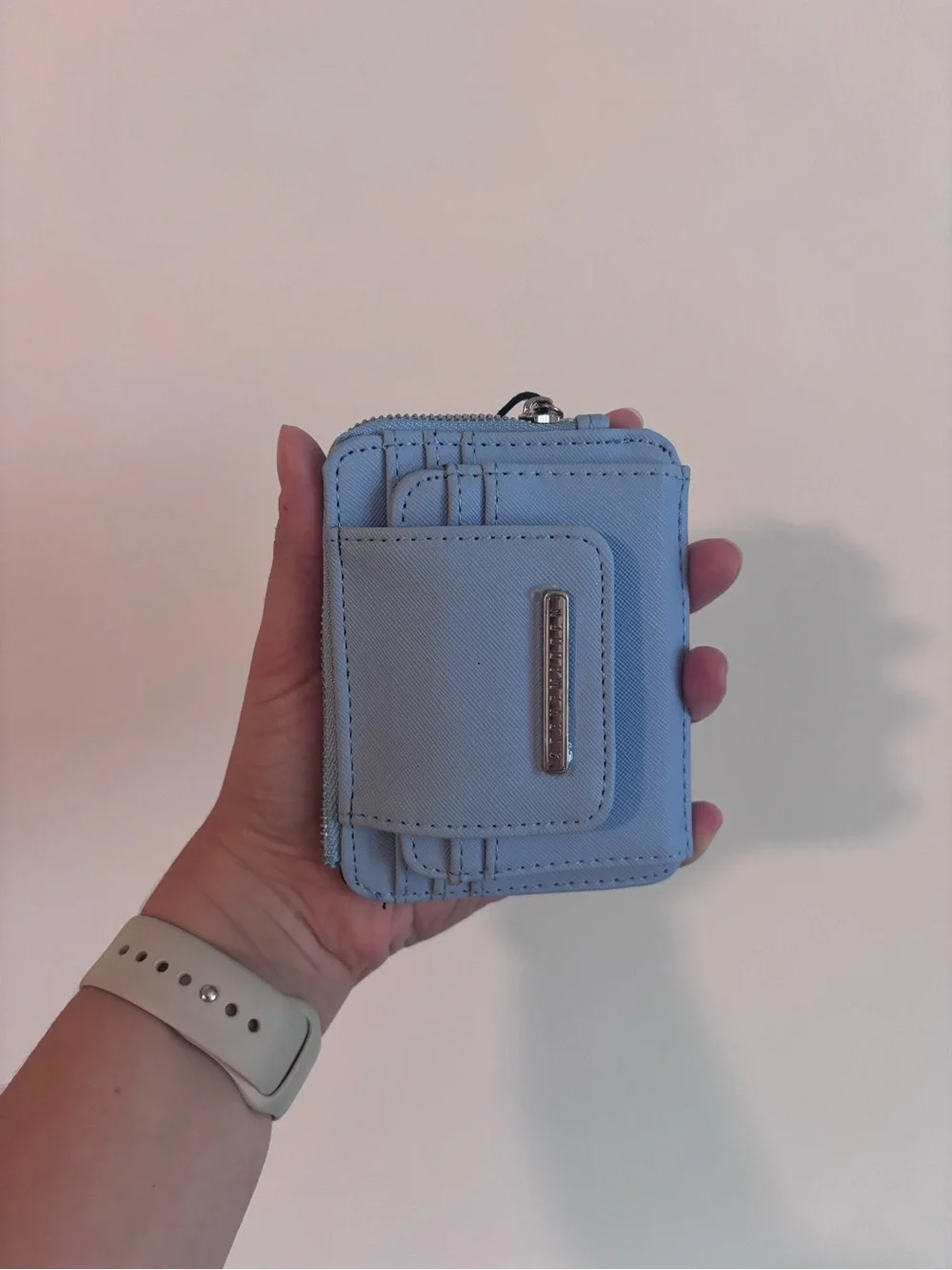 Steve Madden Light Blue Compact Zip Card Holder